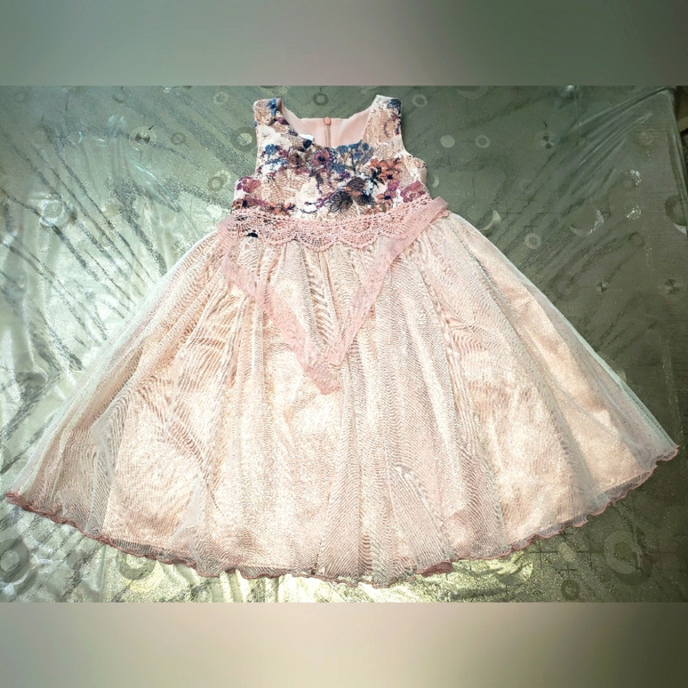 Bonnie Jean Girls Floral Lace Tulle Dress – Pink – Size 6X